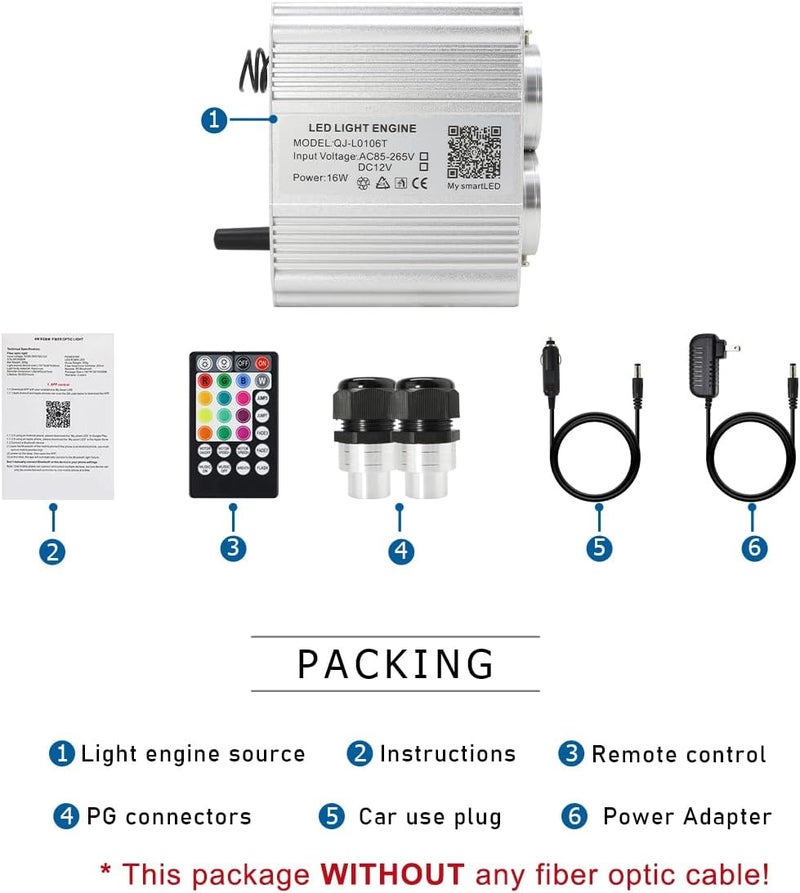 AKEPO 16W Car Home Dual-Head Twinkle Fiber Optic Light Engine, Twinkle+APP Control+Music Activated+28-Key Remote for Starlight Headliner Kit - Image 5